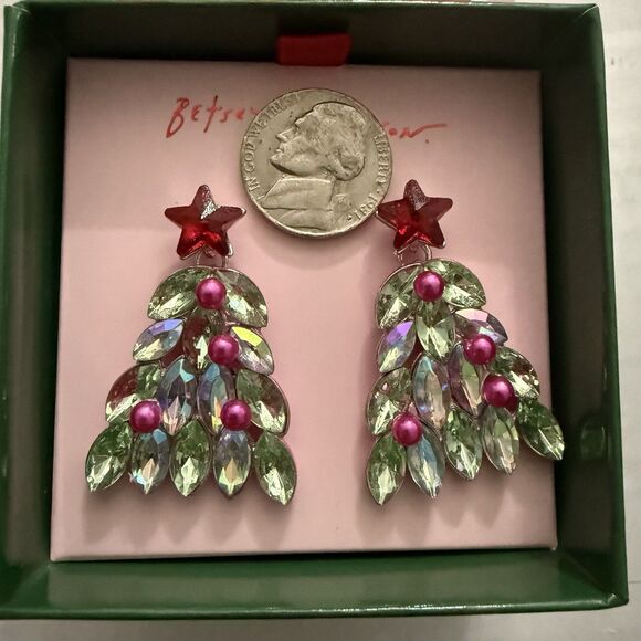 Betsey Johnson Rhinestone Earrings Christmas Tree Star NIB - Picture 3 of 4